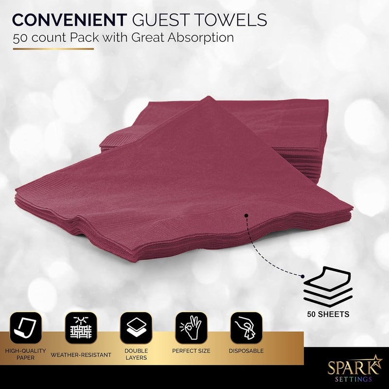Amcrate Cocktail Napkins Disposable, Burgundy Beverage Napkins Soft and Absorbent Paper Napkins for Dinner, Party, Wedding, Or Every Day Use, 7” x 7” 2 Ply Party Napkins, Pack of 40 - By - Image 3